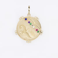 Large (25mm) Lily Dove Medallion with Diamond Florets - "Love Adore" - 9 Stones
