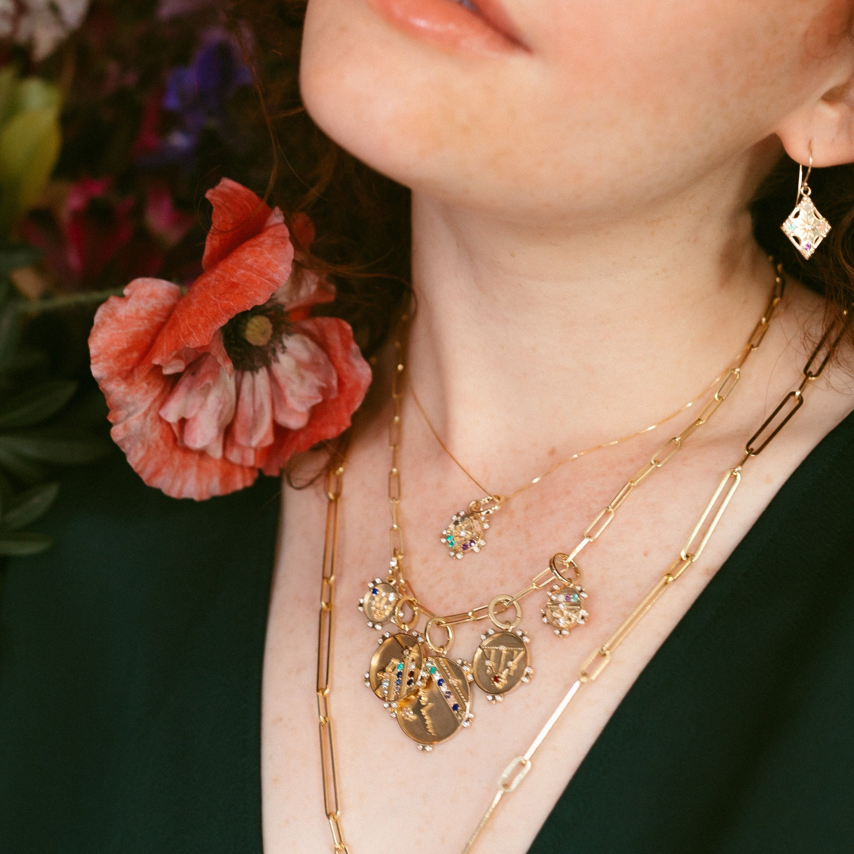 Mini Sun Medallion With Florets - Love - 8 Stones – Scribe Jewelry