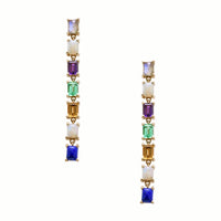 "Love You" Baguette Gemstone Drop Earrings - 7 Stones