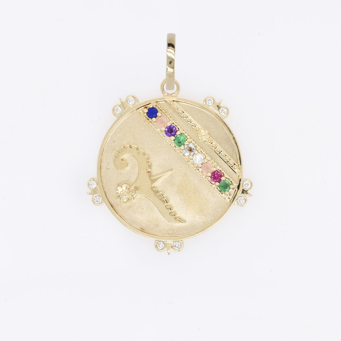 Large (25mm) Lily Dove Medallion with Diamond Florets - "Love Adore" - 9 Stones
