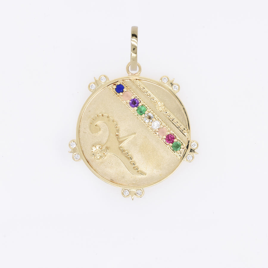 Large (25mm) Lily Dove Medallion with Diamond Florets - "Love Adore" - 9 Stones