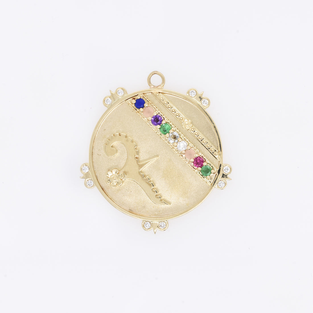 Large (25mm) Lily Dove Medallion with Diamond Florets - "Love Adore" - 9 Stones