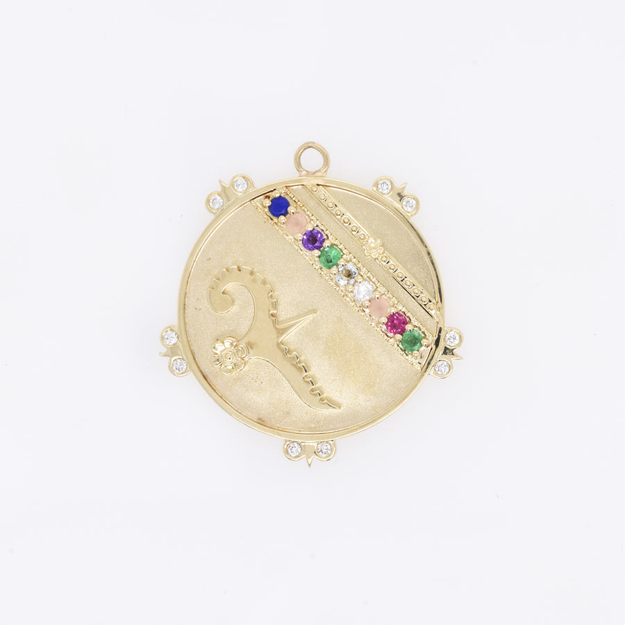 Large (25mm) Lily Dove Medallion with Diamond Florets - "Love Adore" - 9 Stones