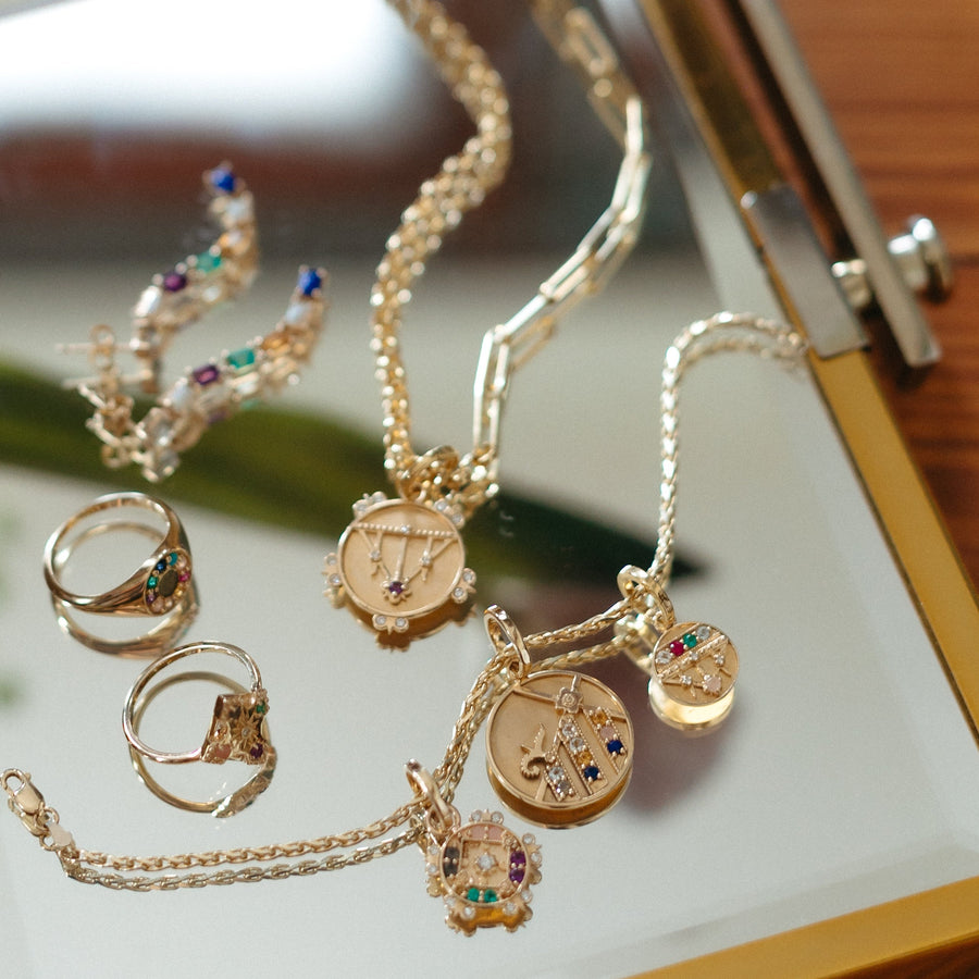 Mini (12mm) Sun Medallion With Florets - "Love" - 8 Stones