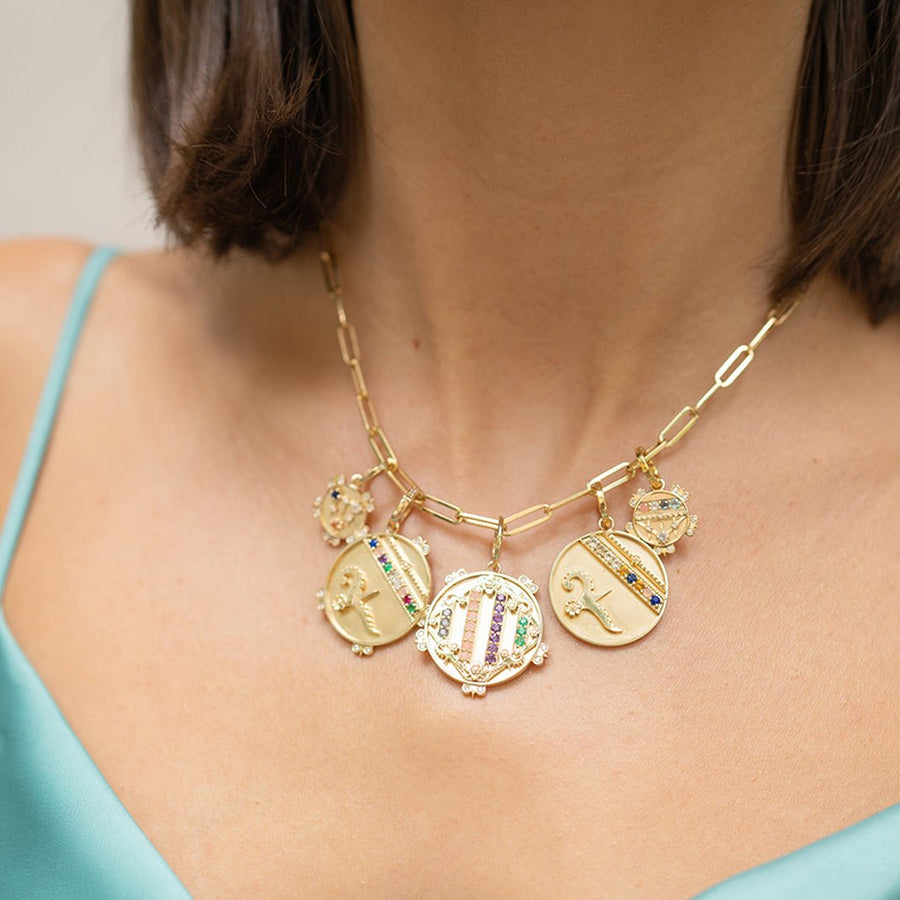 Mini Lace Shield Medallion With Florets - 3 Stones