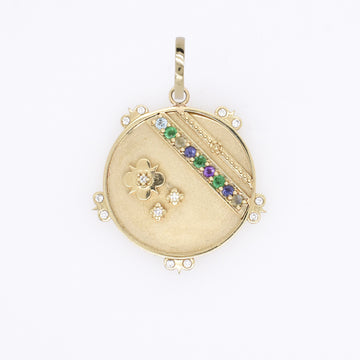 Large (25mm) Lily Medallion with Diamond Florets - "Believe in Love" Message - 9 Stones