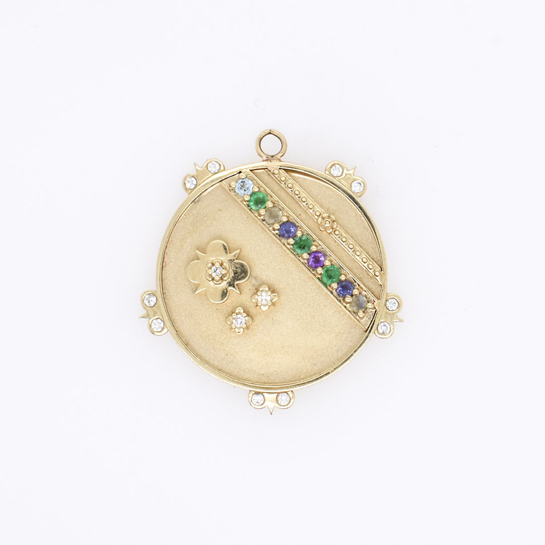 Large (25mm) Lily Medallion with Diamond Florets - "Believe in Love" Message - 9 Stones