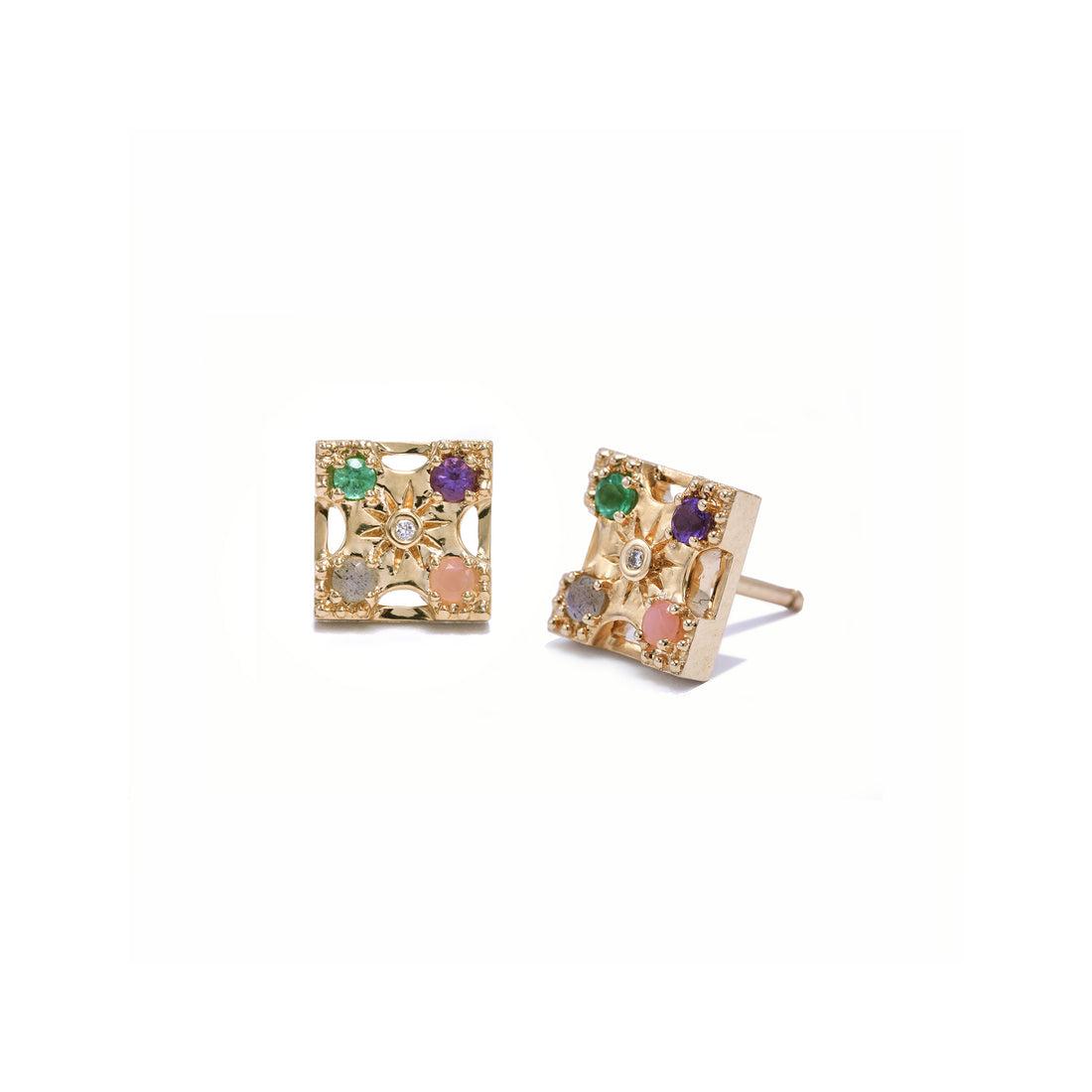 Petite Harmony "LOVE" Gemstone Stud Earrings - 4 Stones