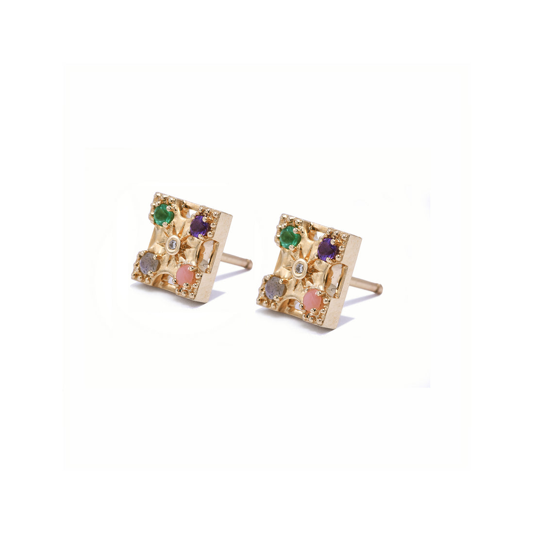 Petite Harmony "LOVE" Gemstone Stud Earrings - 4 Stones