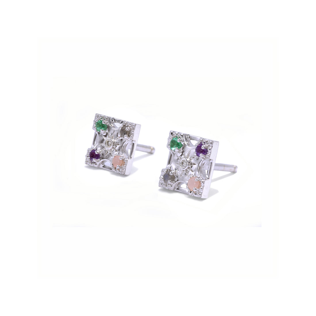 Petite Harmony "LOVE" Gemstone Stud Earrings - 4 Stones