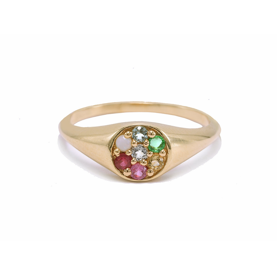 Petite Rainbow Compass Signet Ring - "Protect" Message - 7 Stones