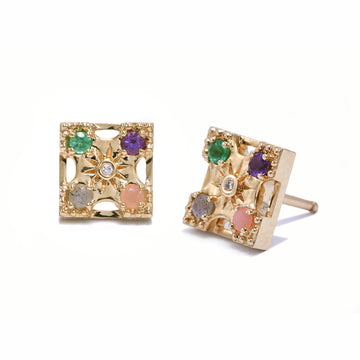 Harmony (9mm) "LOVE" Gemstone Stud Earrings - 4 Stones