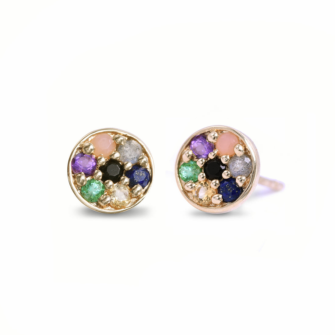 Multi-color Gemstone Stud Earrings in 18k White Gold, Rainbow Gemstone Stud  Earrings, Flower Stud Earrings, Gift for Her, Gift for Mom - Etsy
