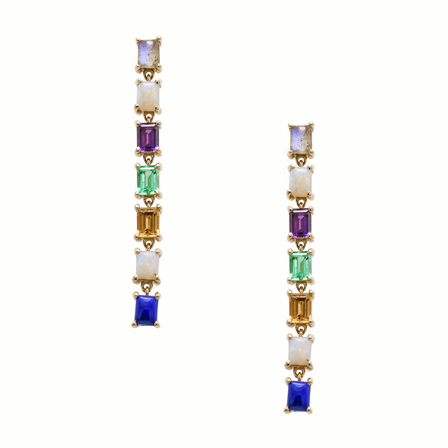 "Love You" Baguette Gemstone Drop Earrings - 7 Stones