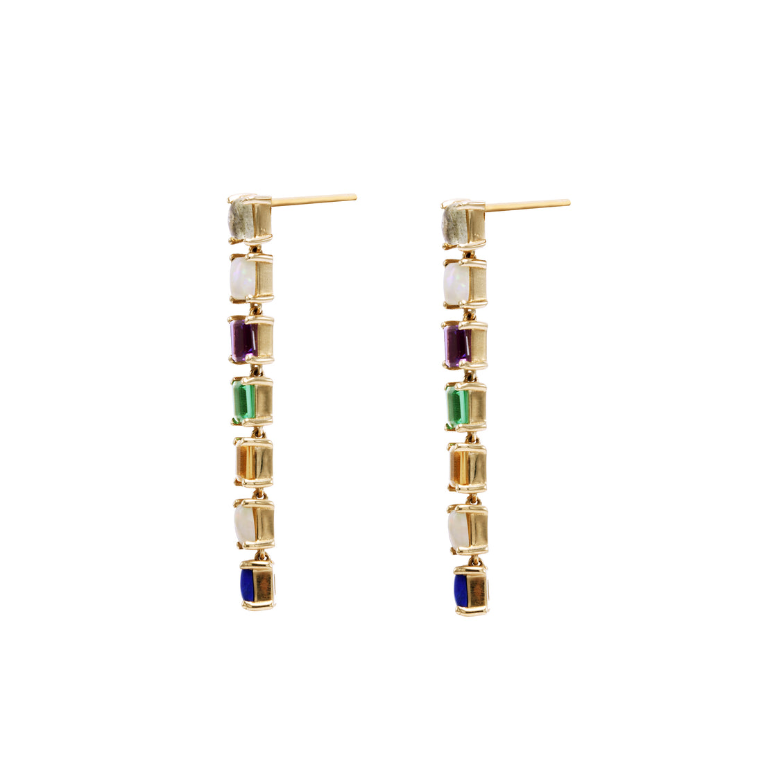 "Love You" Baguette Gemstone Drop Earrings - 7 Stones