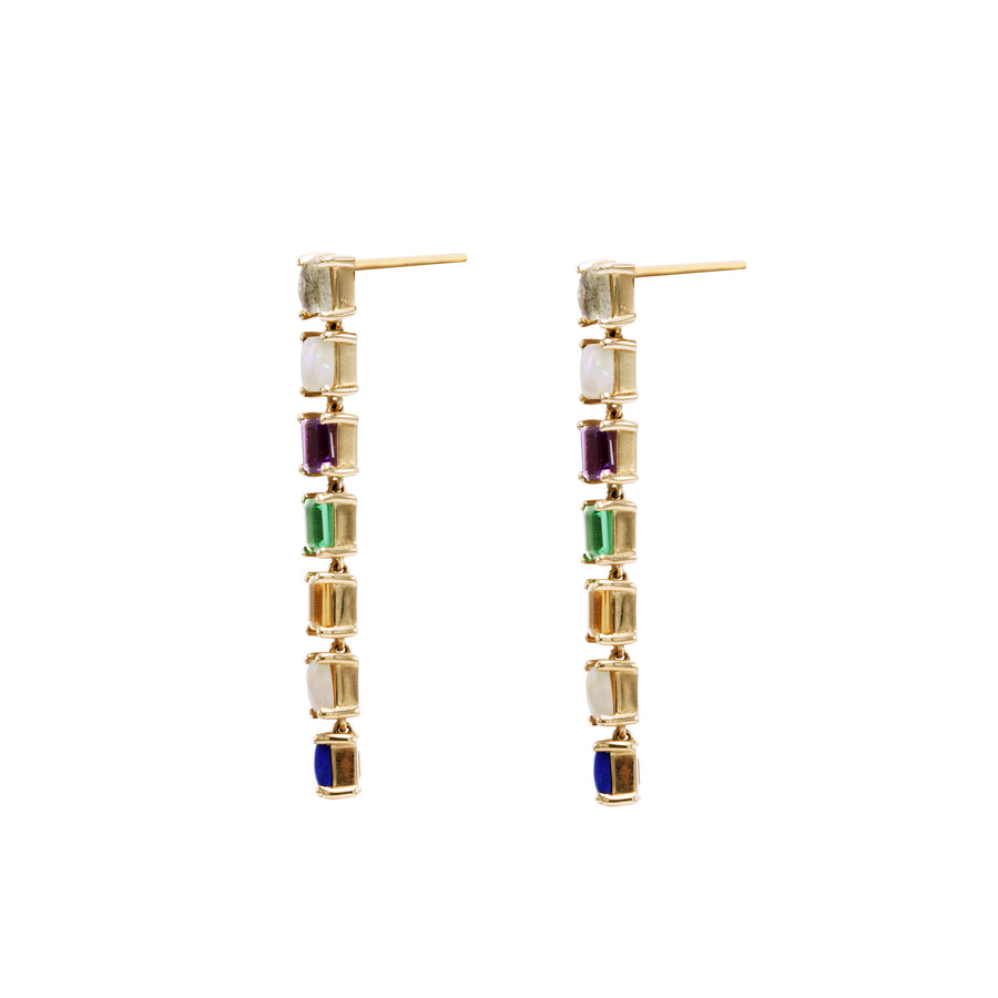 "Love You" Baguette Gemstone Drop Earrings - 7 Stones