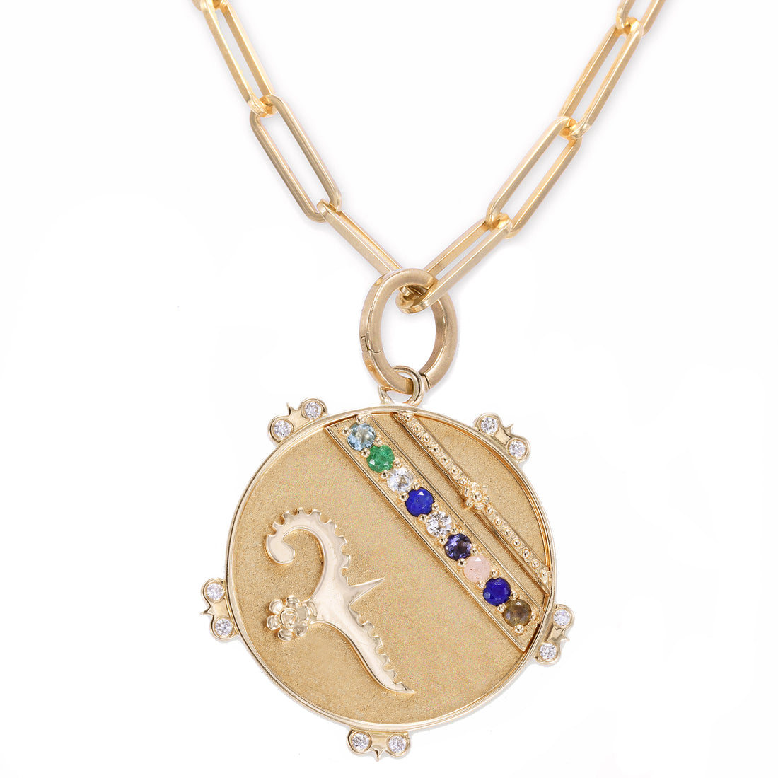 Large (25mm) Lily Dove Medallion with Diamond Florets - "Beautiful" - 9 Stones