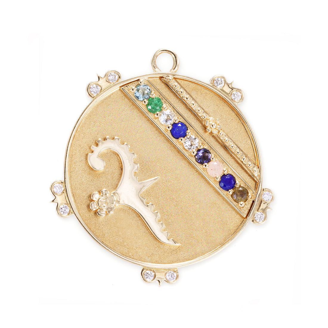 Large (25mm) Lily Dove Medallion with Diamond Florets - "Beautiful" - 9 Stones