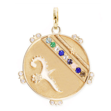 Large (25mm) Lily Dove Medallion with Diamond Florets - "Beautiful" - 9 Stones