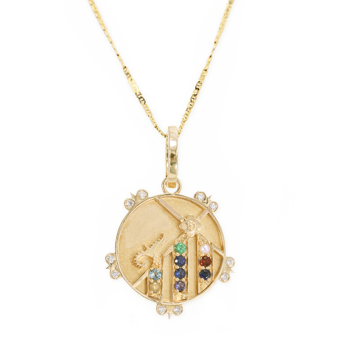 Medium (20mm) Mountain Medallion With Florets - "Blessings" Message - 9 Stones