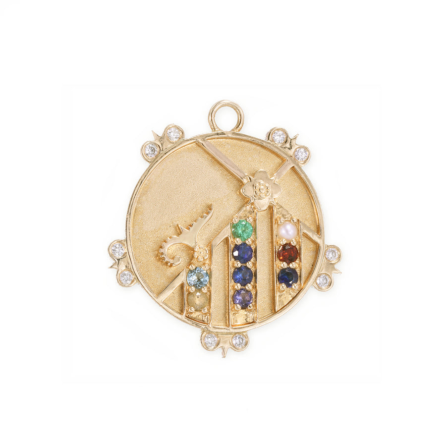 Medium (20mm) Mountain Medallion With Florets - "Blessings" Message - 9 Stones