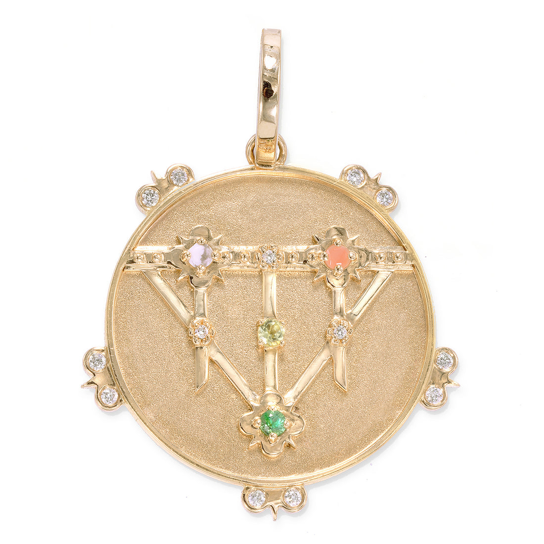 Large (25mm) Lace Shield Medallion With Florets - "Hope" - 4 Stones
