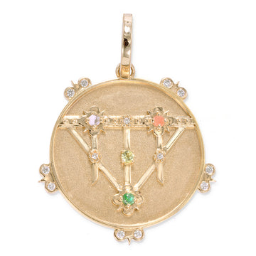 Large (25mm) Lace Shield Medallion With Florets - "Hope" - 4 Stones