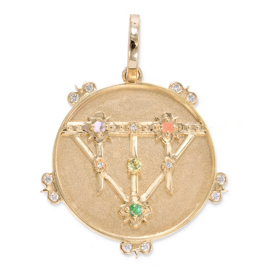 Large (25mm) Lace Shield Medallion With Florets - "Hope" - 4 Stones