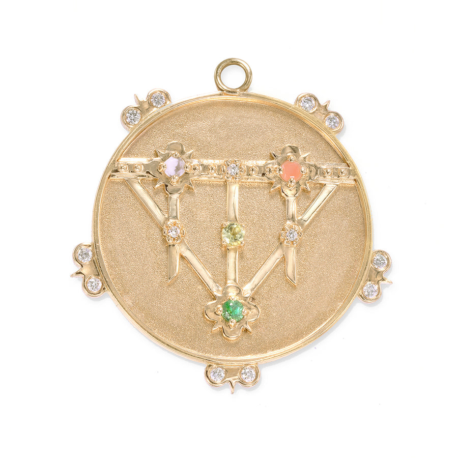 Large (25mm) Lace Shield Medallion With Florets - "Hope" - 4 Stones