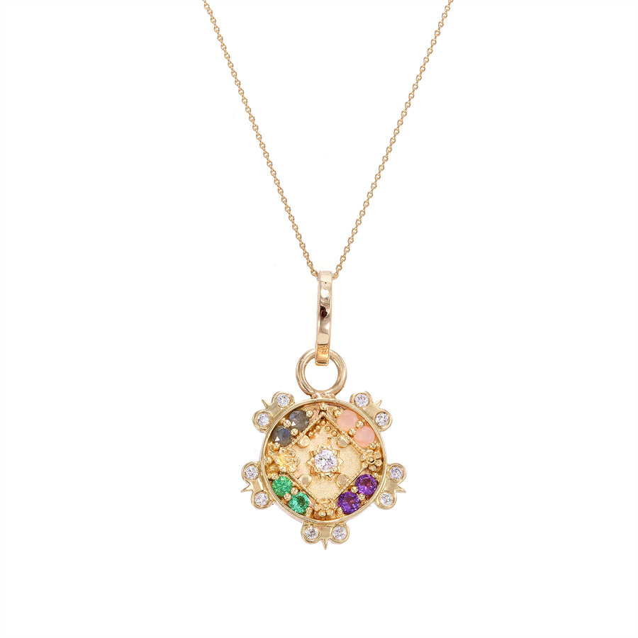 Mini (12mm) Sun Medallion With Florets - "Love" - 8 Stones