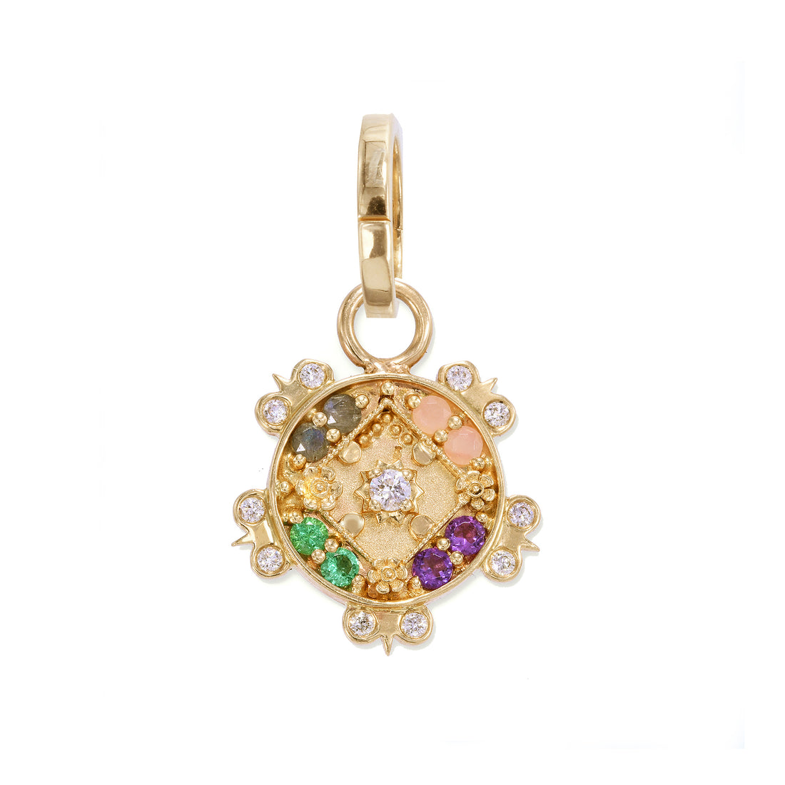 Mini Sun Medallion With Florets - "Love" - 8 Stones