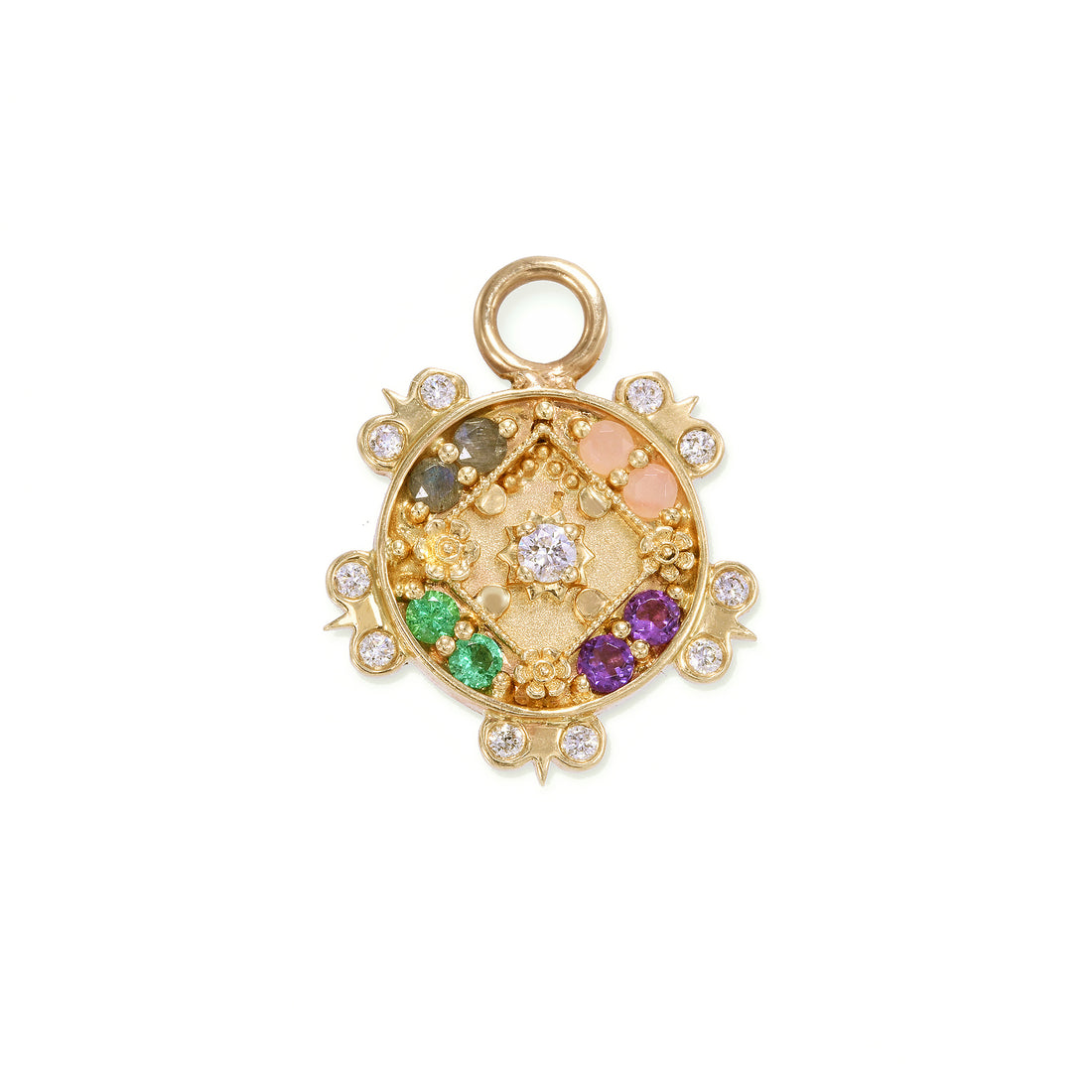 Mini (12mm) Sun Medallion With Florets - "Love" - 8 Stones