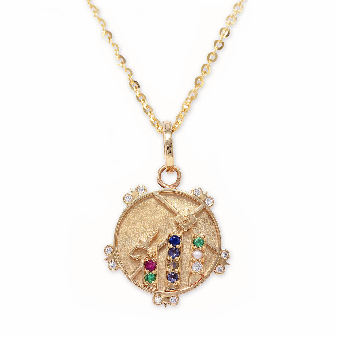 Medium (20mm) Mountain Medallion With Florets - "Resilient" Message - 9 Stones