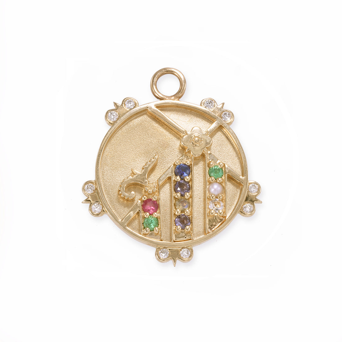 Medium (20mm) Mountain Medallion With Florets - "Resilient" Message - 9 Stones