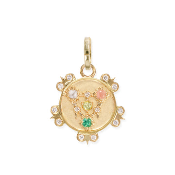 Mini Lace Shield Medallion With Florets - "Hope" - 4 Stones