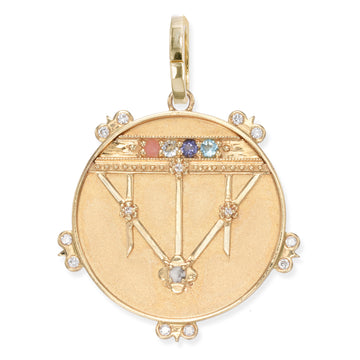 Large (25mm) Lace Shield Medallion With Florets - "Faith" - 5 Stones