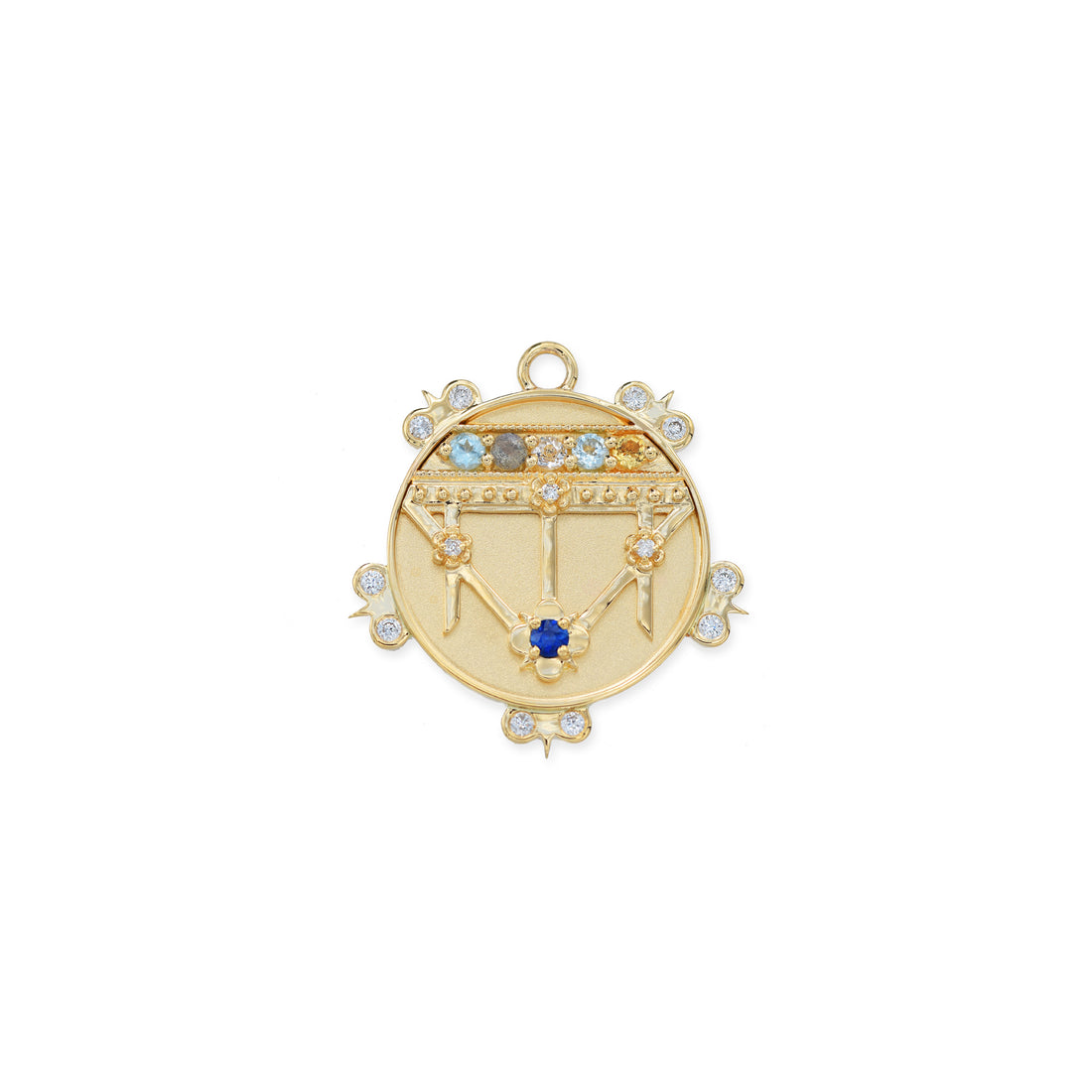 Small (18mm) Lace Shield Medallion With Florets - "Always" - 6 Stones