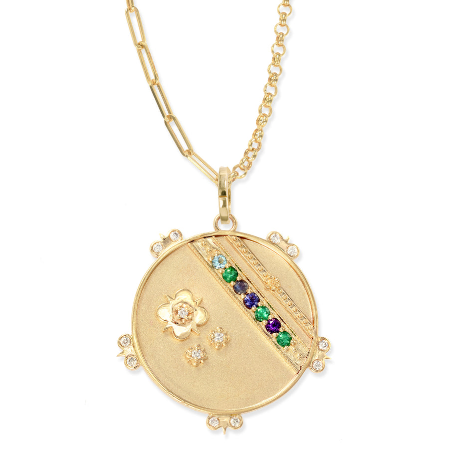 Large (25mm) Lily Medallion With Florets - 7 Stones - "Believe"