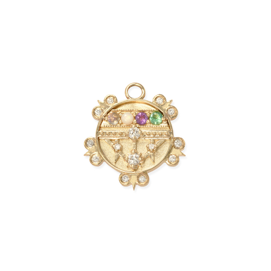 Mini Lace Shield Medallion With Florets - "Loved" - 5 Stones