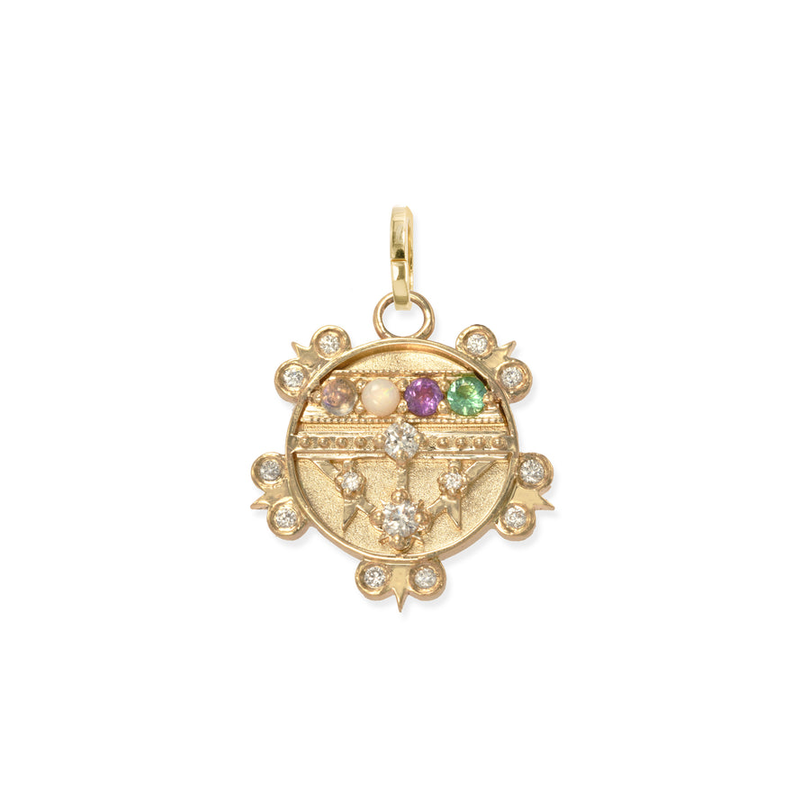 Mini Lace Shield Medallion With Florets - "Loved" - 5 Stones