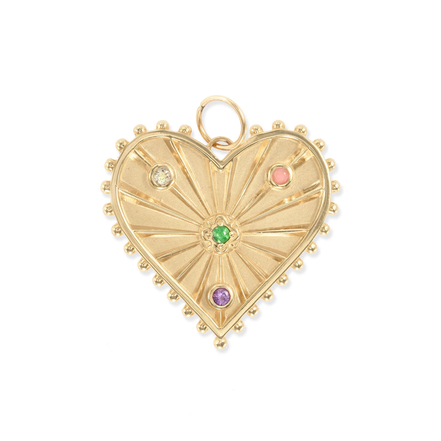 Large Beaded Radiant Heart Gemstone Medallion "Love"
