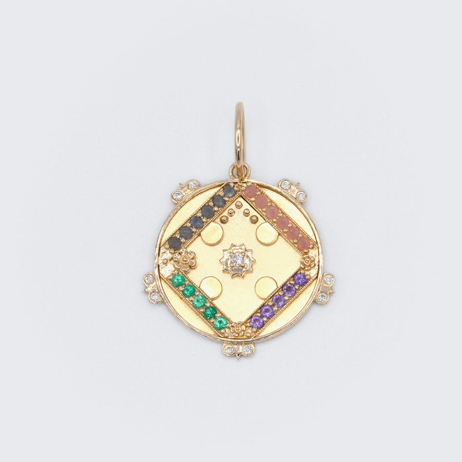 Large (25mm) Sun Medallion With Florets - "Love" - 23 Stones